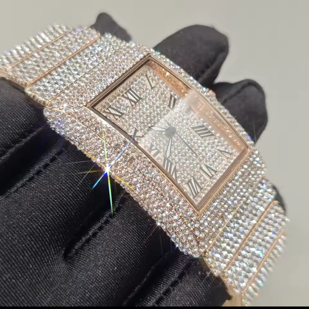 Rose Gold Pave Crystal Rectangular Wristwatch - image 2